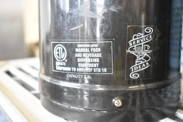 Black air pot labeled "Service Ideas," 2.2L capacity, ETL listed, manual food and beverage dispensing equipment.