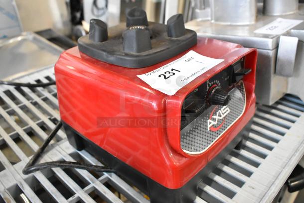 Axis Metal Countertop Blender Base, 120V, 1 Phase, in red. Features control dial and Axis logo. Auction tag numbered 231.