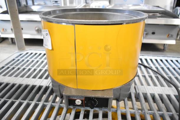 Vollrath HS-11 Metal Commercial Soup Kettle Food Warmer, 120V, 1 Phase, yellow finish, visible control dial, used condition.