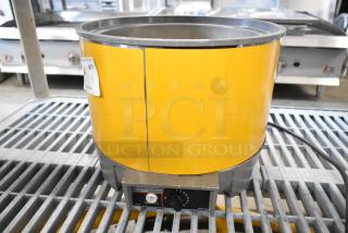 Vollrath HS-11 Metal Commercial Soup Kettle Food Warmer, 120V, 1 Phase, yellow finish, visible control dial, used condition.