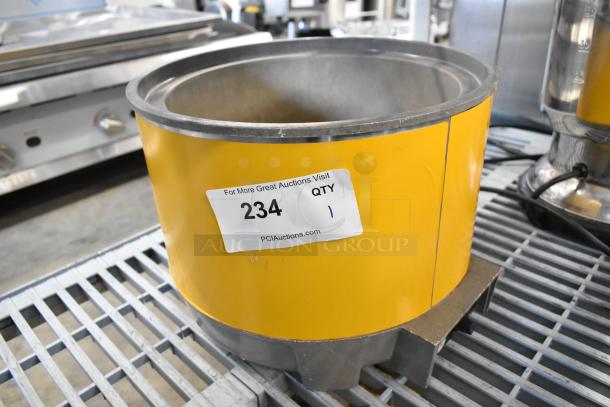Vollrath HS-11 metal soup kettle warmer, yellow exterior, 120V, 1-phase, label displaying auction info: "234 QTY 1."
