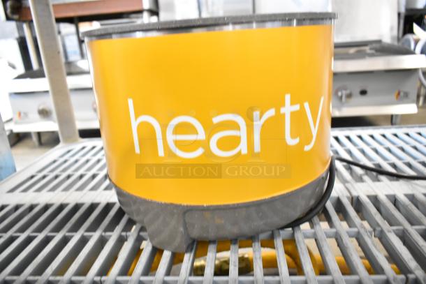 Vollrath HS-11 countertop soup kettle food warmer, metal, 120V, 1 Phase, yellow "hearty" label, commercial use.