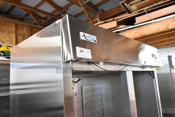 2025 Avantco 178SS2RGHC 54" stainless steel reach-in refrigerator. Missing doors. Features Avantco branding. 115V, 1 phase.