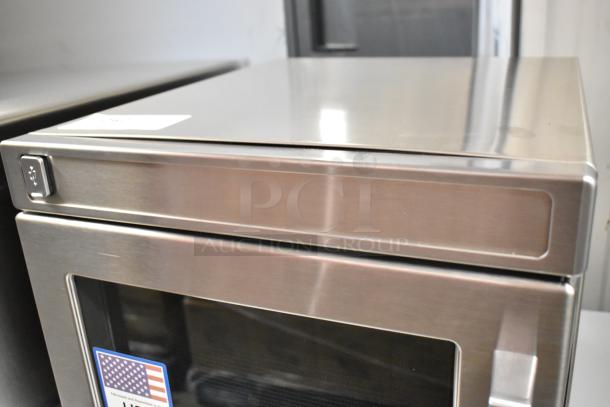 2025 Amana HDC10Y15 commercial stainless steel microwave, compact, push button controls, 120V, 1 Phase, heavy-duty design.