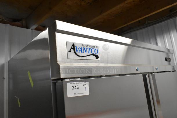 Brand new Avantco 178SS2FHC 54" stainless steel reach-in freezer with solid doors, on commercial casters. Model 2023.