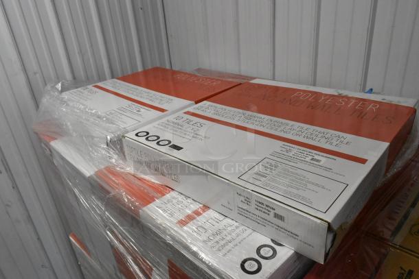 46 brand new boxes of 10 Nominal 2'x2' 11905 white square edge tiles, polyester ceiling, and wall use.