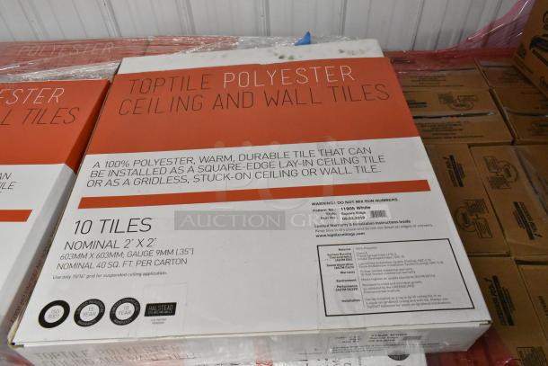 46 boxes of brand new 2'x2' white square edge tiles, model 11905, polyester, gridless or lay-in installation.