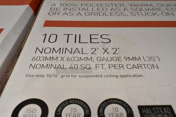 46 brand new boxes of 10 Nominal 2'x2' white square edge ceiling tiles. Each box covers 40 sq. ft., gauge 9mm.
