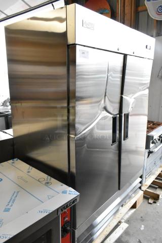 Brand new Avantco 178A49FHC 54" stainless steel reach-in freezer with scratches and dents, 115V, 1 phase.