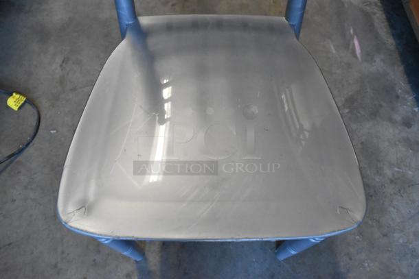 Silver Lancaster Chiavari chair, resin, new, scratch and dent visible on seat. Model: 164CHIARSSLV.