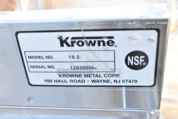 Krowne Stainless Steel Commercial Ice Bin, model 18-2, serial 120300060. NSF certified, manufactured by Krowne Metal Corp.