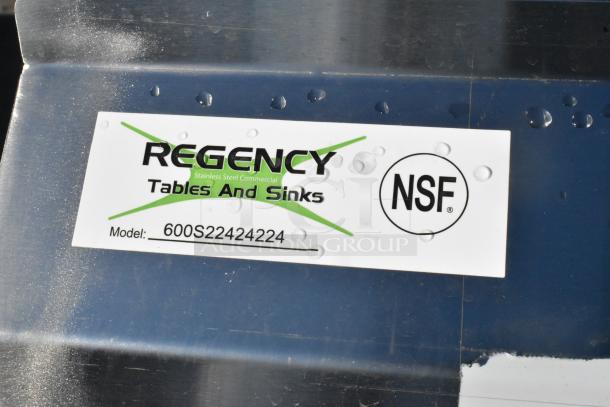 Brand new Regency 600S22424224 stainless steel 2 bay sink with dual drain boards, NSF certified, scratch and dent.