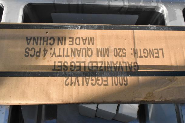 Brand new Regency 54" stainless steel sink with three 15"x15"x12" bowls. Includes galvanized legs, no drainboards. Box displays "600S31515" and "Made in China."