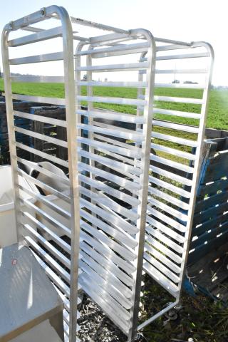 2 new Regency 600STPR20KD 20 pan aluminum steam table pan racks. Scratch and dent. Rugged and durable design.