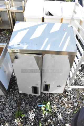 Stainless steel Regency 600WCH1524 wall cabinet, new with scratches, hinged doors, NSF label visible, 24" size.