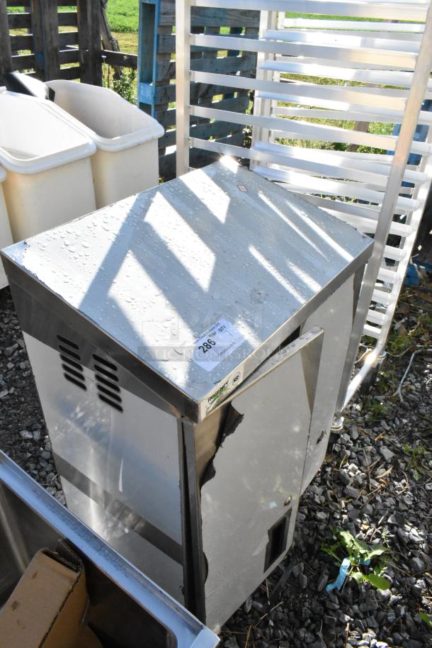BRAND NEW Regency 600WCH1524 24" stainless steel wall cabinet, hinged doors, minor scratches, label marked "286".
