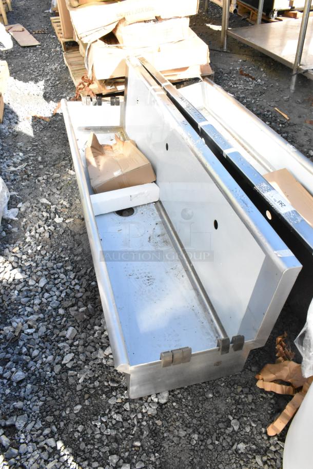 Brand new Regency 600HSMSB1872 hand sink, 72"x17.5", wall-mounted, designed for 3 single-inlet faucets, slight scratches.