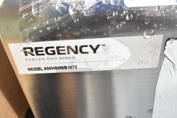 Regency 600HSMSB1872 wall-mounted 72" x 17.5" hand sink, scratch and dent condition, label visible with model number.