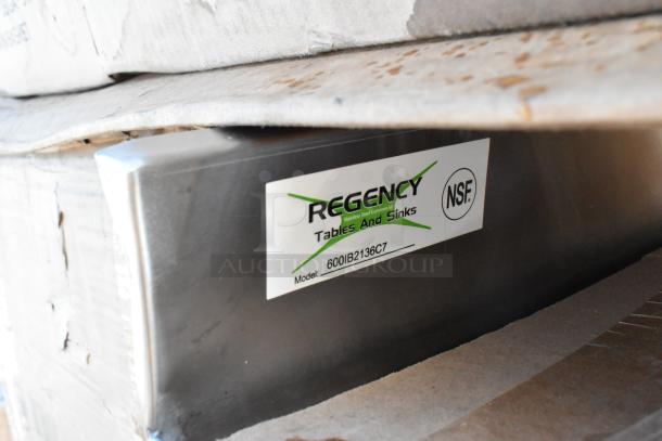 Regency stainless steel tables and sinks label on box, model 600IB2136C7, NSF certified, new condition.