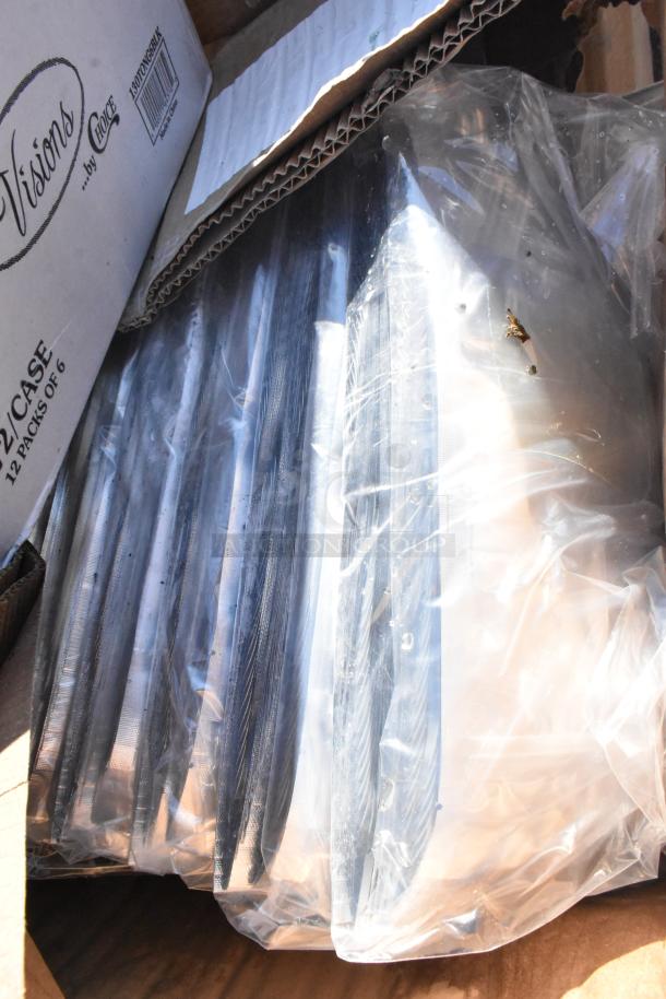 6 new black Visions 6" disposable plastic tongs in unopened packaging. Labeled 130TONG6BLK. Box contains 72 per case.