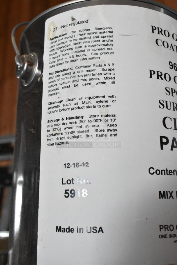 25 Pro Guard chemical cans, including 9620 Sport Surface Clear Part B and 9100 Super Armor coating. Lot No. 5918, Made in USA.