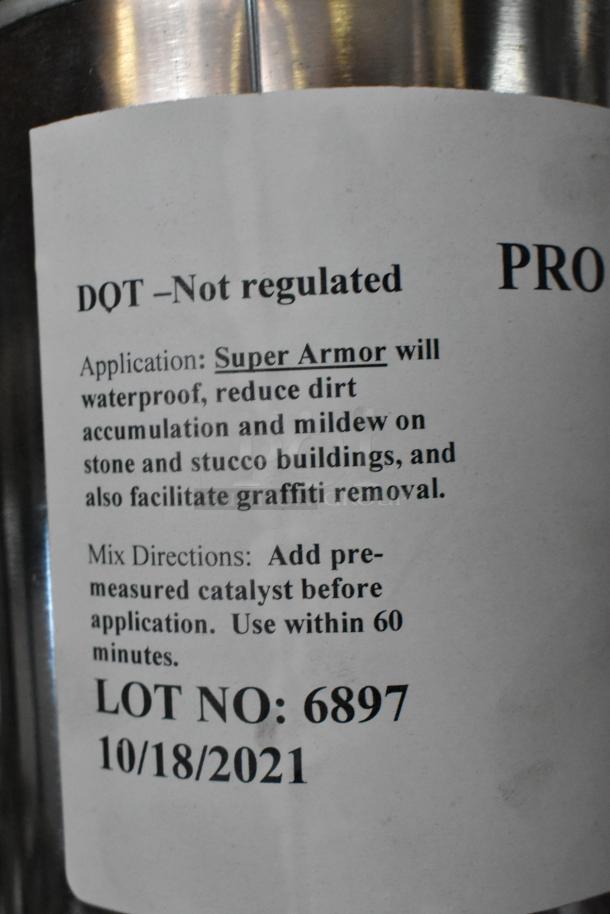 25 Pro Guard Chemicals with labels showing Super Armor application instructions and Lot No: 6897, dated 10/18/2021.