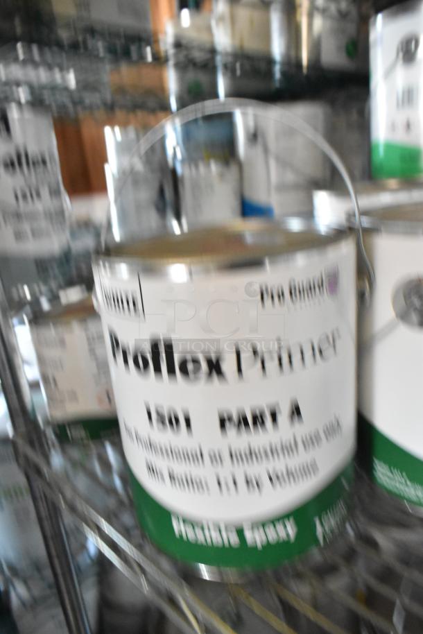 Pro Guard 1501 Proflex Primer Part A, flexible epoxy, for professional or industrial use, visible can on metal shelf.
