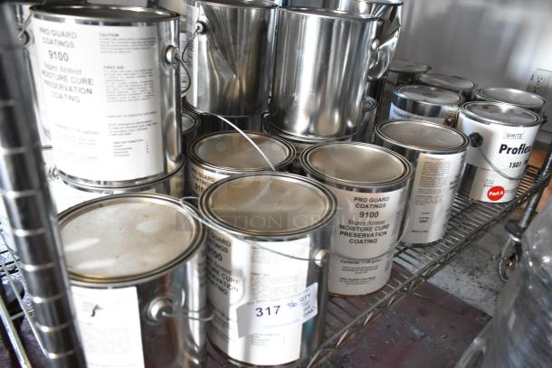 22 Pro Guard chemical cans, includes 9100 Super Armor Coating, Proflex 1501 Part A. High-grade preservation products.