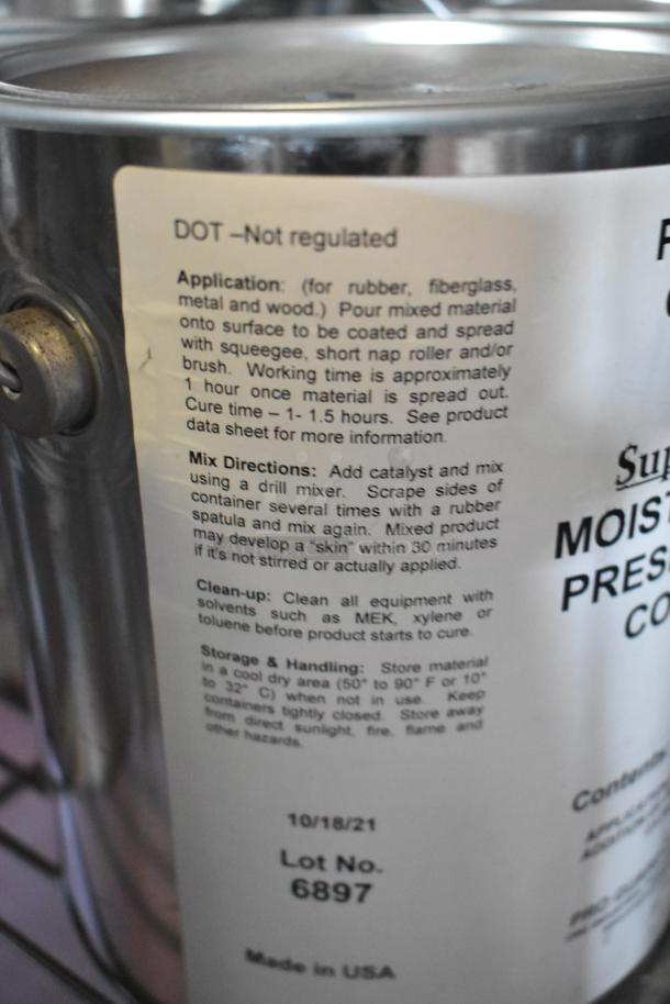 Alt text: Metal can of Pro Guard 9100 Super Armor Moisture Cure Coating, label details application and mix directions. Lot No. 6897.