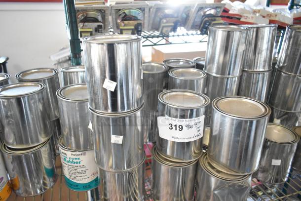 54 Pro Guard chemical cans including Liquid Roof Sealant and Moisture Cure Liquid Rubber. Auction lot 319.