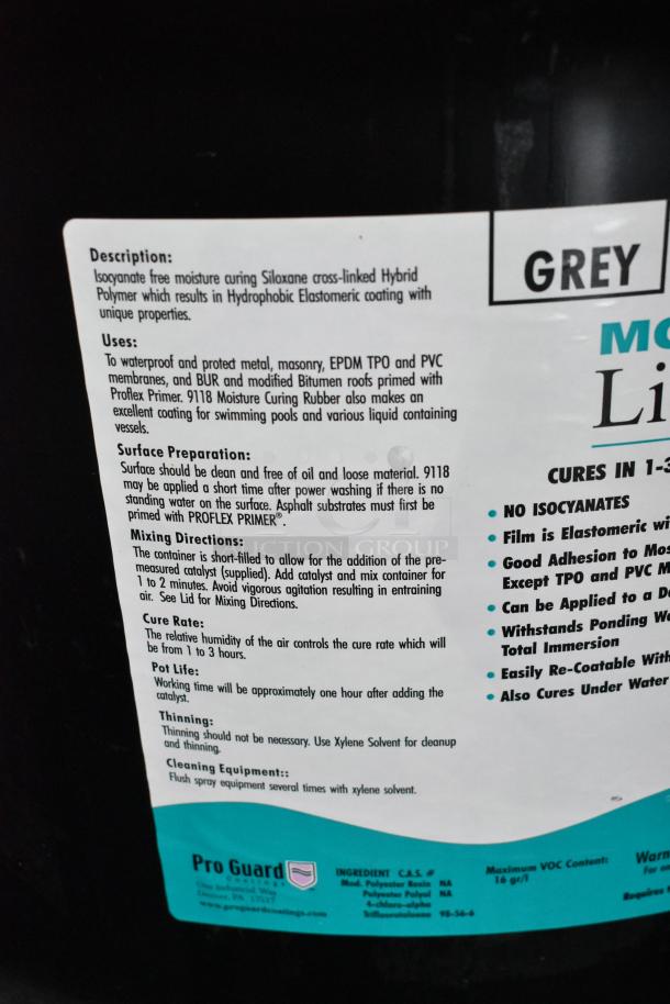 Pro Guard Grey 9118 Liquid Rubber, 5 Gallon. Waterproofs surfaces, ideal for roofs and pools. New condition.