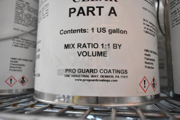 19 cans of Pro Guard Coatings 9620 Sport Surface Clear Part A, 1 gal each, mix 1:1, Denver, PA.