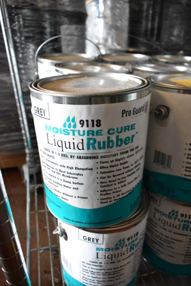 Pro Guard 9118 Moisture Cure Liquid Rubber cans, labeled in grey and teal, feature moisture absorption details. 55 available.