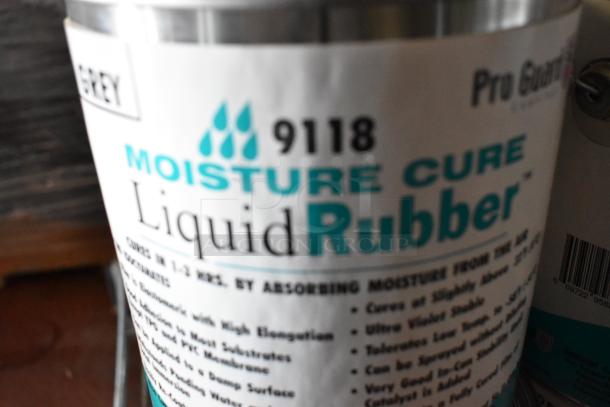 Tin labeled "Pro Guard 9118 Moisture Cure Liquid Rubber." Includes usage instructions and barcode visible.