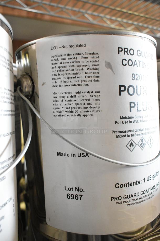 Auction lot of 86 Pro Guard chemicals, including 1501 Part B, 9201K Pour N Plug, EPDM White. Lot No. 6967, 1-gallon cans. Made in USA.