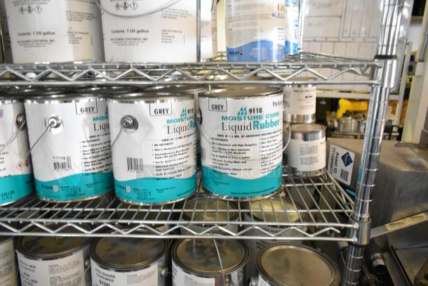 29 various Pro Guard chemicals including 9118 Moisture Cure Liquid Rubber, displayed on shelves.