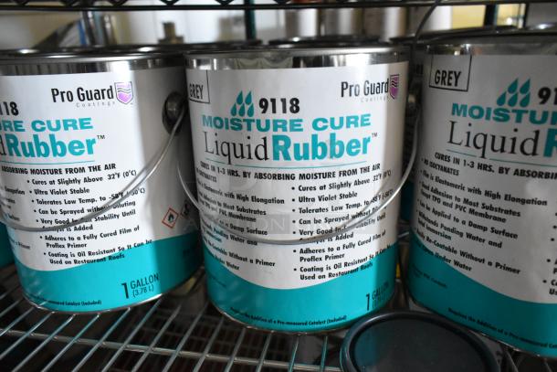 29 Pro Guard Chemicals, including 9118 Moisture Cure Liquid Rubber, 1-gallon cans. Key features on labels highlighted.