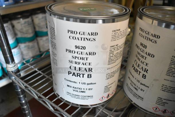 35 Pro Guard Chemicals, including 9620 Sport Surface Clear Part B. 1-gallon tins, mix ratio 1:1 by volume.