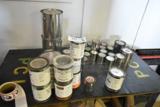 38 Pro Guard chemical cans, including Epoxy Clear Primer Part A, 2524 Milliken Blue Primer, 2407 Part C Epoxy, various sizes.