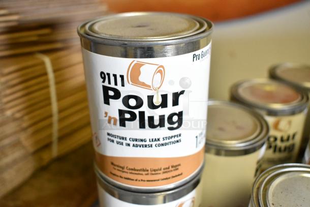 Tin can of 9111 Pour N Plug by Pro Guard Chemicals, a moisture-curing leak stopper, in excellent condition.