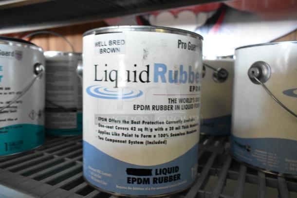 16 Pro Guard chemical cans including Well Bred Brown EPDM and 9101 Moisture Cure Liquid Rubber. Bidders receive 16 times the item shown.