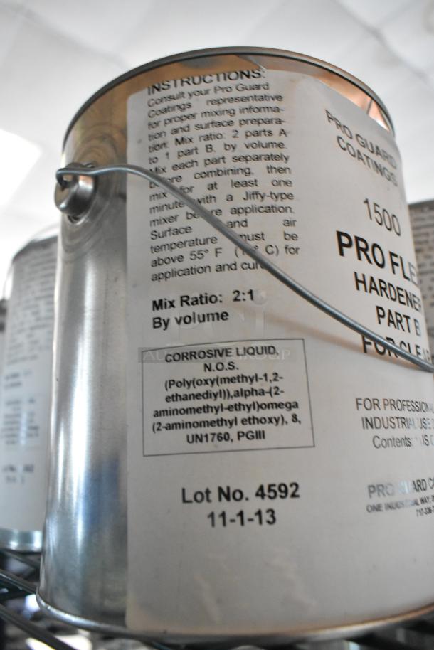13 Pro Guard Chemicals, including XP1219 Primer Part B, and 1500 Pro Flex Hardener. Labels show instructions and lot 4592.