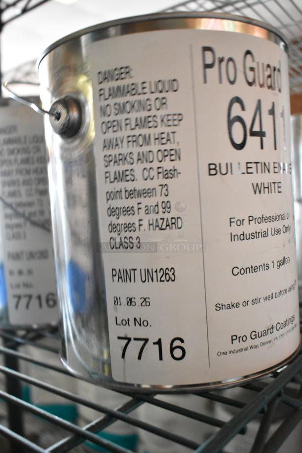 18 cans of Pro Guard chemicals, including 9608 Medium Gray, EPDM White, 6411 Enamel White; 1-gallon each, Lot No. 7716.