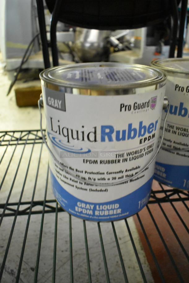Pro Guard Gray Liquid Rubber EPDM can, with label detailing world's only liquid EPDM rubber. Includes usage instructions.
