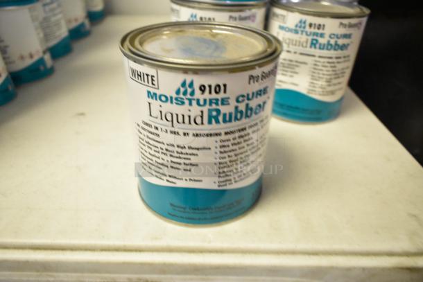 19 cans of Pro Guard 9101 Moisture Cure Liquid Rubber, white, new condition, ideal for waterproof sealing.