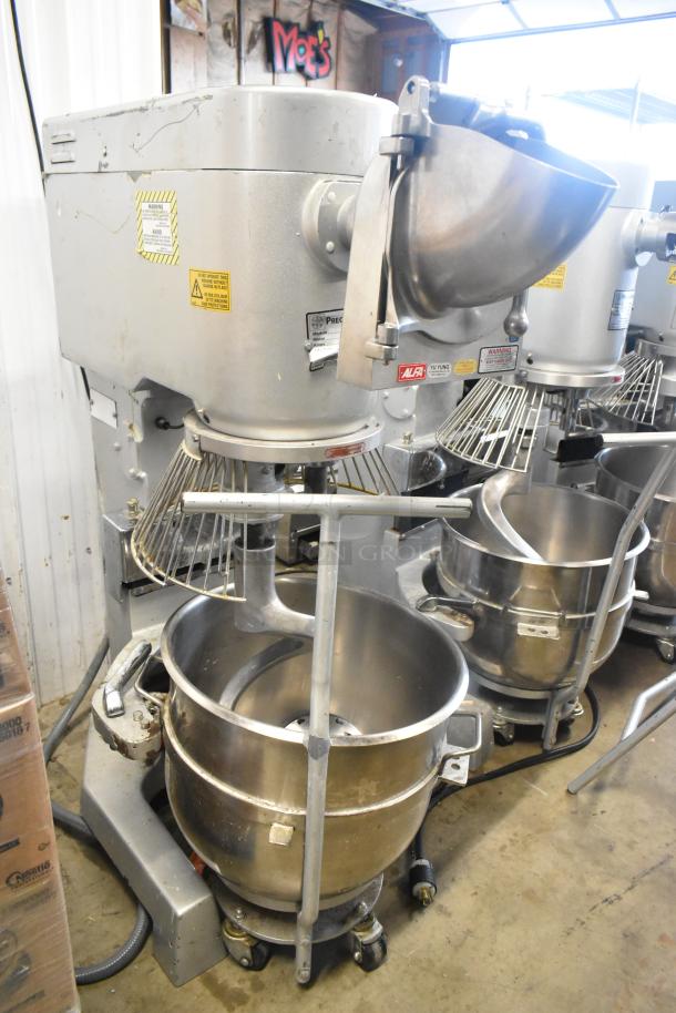 2022 Precision HD-60 commercial dough mixer with 60-quart bowl, dolly, bowl guard, pelican head, and dough hook. 220V, 3 phase.