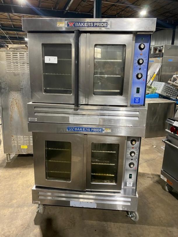 Bakers Pride Cyclone Series stainless steel double convection oven, model GDCO-G1, thermostatic controls, on casters.