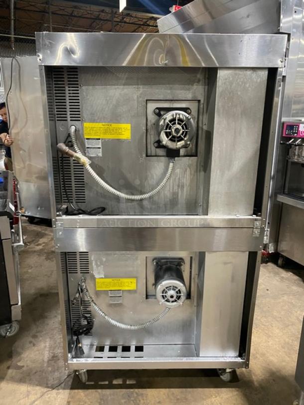 Bakers Pride Cyclone Series stainless steel double-stacked convection oven, Model GDCOG1, natural gas, on casters, thermostatic controls.