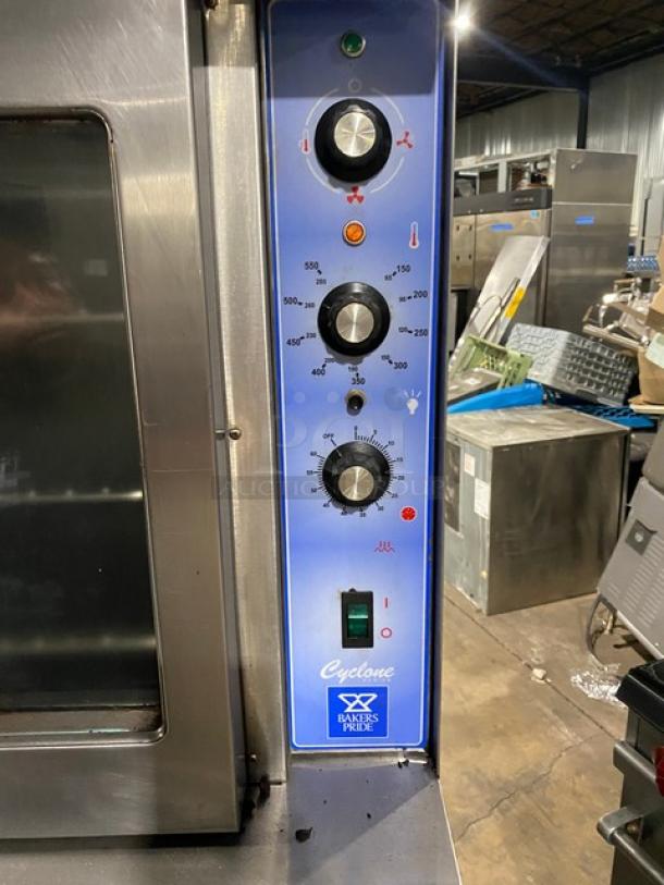 Bakers Pride Cyclone Series GDCO-G1 commercial convection oven, stainless steel, thermostatic controls, on casters.