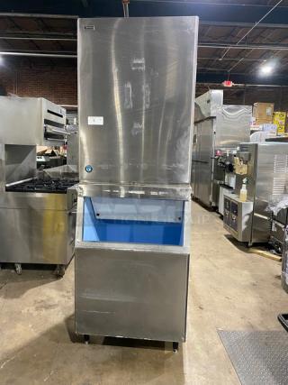 Hoshizaki KM-1340MRJ/B-500PF ice maker, stainless steel, crescent cube style, modular, electric, on legs, commercial use.